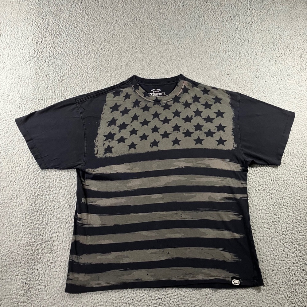 Ecko Unltd T-Shirt Men XL American Flag Distressed Grey Graphic Street y2k Baggy